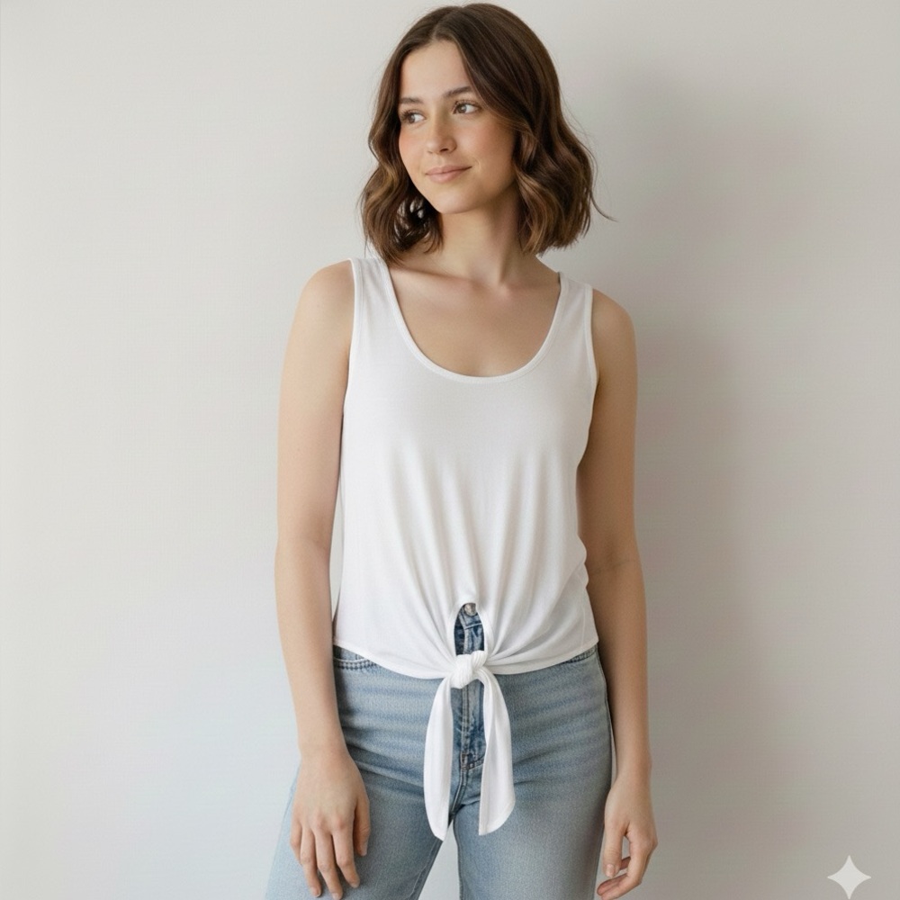 Aritzia Babaton white round neck cropped sleeveless top with ties, XS
